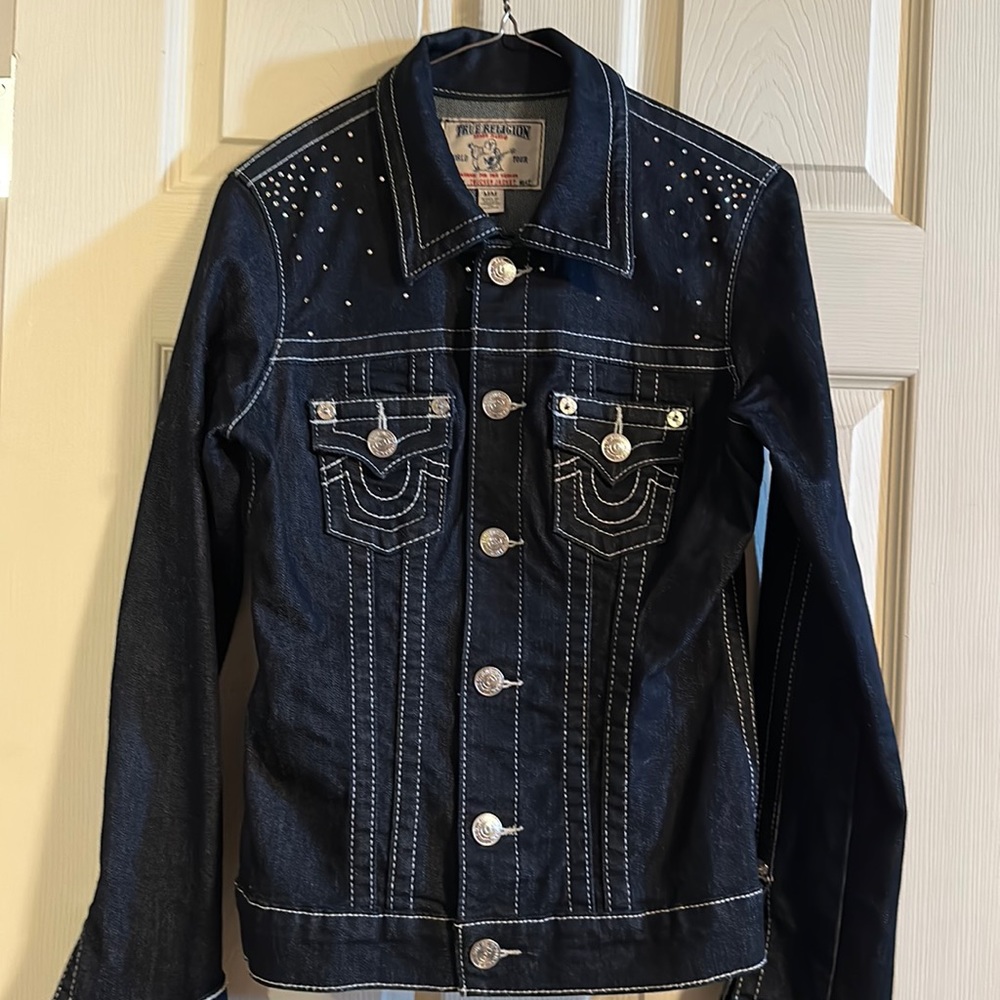 True Religion Dark Blue Denim Jacket with Silver Studs